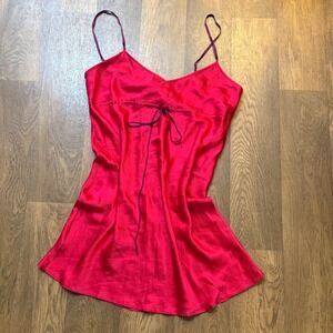 Vintage Y2K August Moon Intimates 100% Silk Bow Front Pink Thin Strap Sleep Top